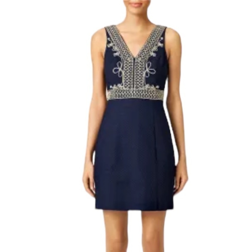 Lilly Pulitzer navy Aveline shift dress and gold rope dress. Size 0